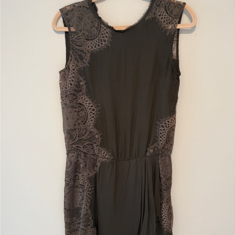 Haute Hippie Lace Trim Dress in Olive XS
